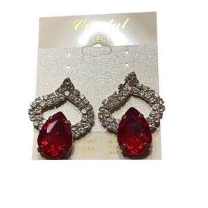 Red Crystal Teardrop Pageant Prom Gala Dangle Drop Earrings 1.25" Hypoallergenic
